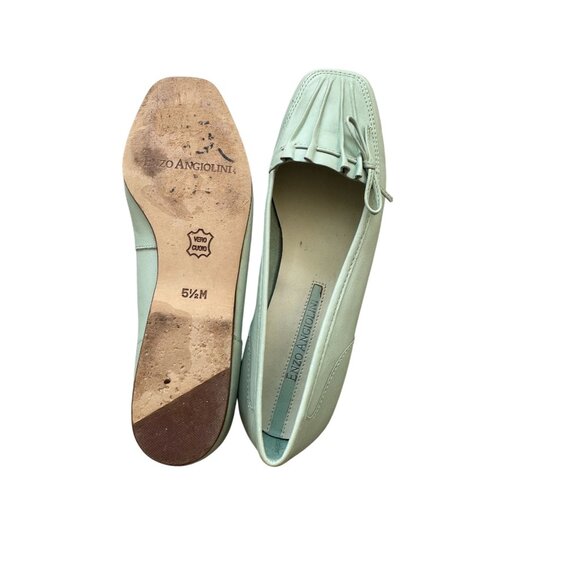 ENZO ANGIOLINI Light Green Seashell Leather Loafers Flats Size 5.5 - Picture 3 of 9